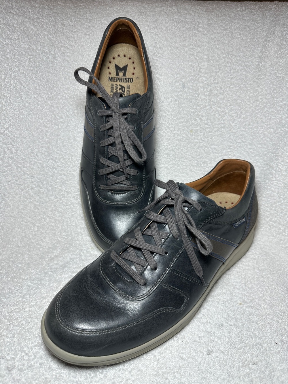 Mephisto VITO Men’s Grey Leather Casual Lace-Up Sneakers US 12